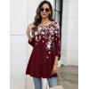 Zeagoo Women Tops 3/4 Sleeve Dressy Casual Plus Size Tunics to Wear with Leggings Swing Flare T-Shirt Loose Blouses(Burgundy Flower-sf186)