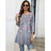 Zeagoo Women Tops 3/4 Sleeve Dressy Casual Plus Size Tunics to Wear with Leggings Swing Flare T-Shirt Loose Blouses(Grey Flower-hf36)