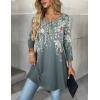 Zeagoo Women Tops 3/4 Sleeve Dressy Casual Plus Size Tunics to Wear with Leggings Swing Flare T-Shirt Loose Blouses(Grey Flower-wf71)
