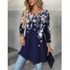 Zeagoo Women Tops 3/4 Sleeve Dressy Casual Plus Size Tunics to Wear with Leggings Swing Flare T-Shirt Loose Blouses(Navy Blue Flowers-sf103)