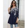 Zeagoo Women Tops 3/4 Sleeve Dressy Casual Plus Size Tunics to Wear with Leggings Swing Flare T-Shirt Loose Blouses(Navy Blue Flowers-sf103)