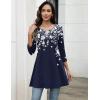 Zeagoo Women Tops 3/4 Sleeve Dressy Casual Plus Size Tunics to Wear with Leggings Swing Flare T-Shirt Loose Blouses(Navy Blue Flowers-sf103)