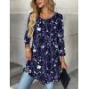 Zeagoo Women Tops 3/4 Sleeve Dressy Casual Plus Size Tunics to Wear with Leggings Swing Flare T-Shirt Loose Blouses(Navy Flower-sf180)