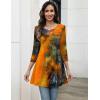 Zeagoo Women Tops 3/4 Sleeve Dressy Casual Plus Size Tunics to Wear with Leggings Swing Flare T-Shirt Loose Blouses(Orange Print-cx272)