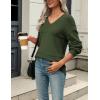 Zeagoo Womens 2026 Fall Sweaters Casual Long Sleeve Ribbed Knit Pullover V Neck Lightweight Crochet Pullover Sweater Top(Army Green)