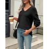 Zeagoo Womens 2026 Fall Sweaters Casual Long Sleeve Ribbed Knit Pullover V Neck Lightweight Crochet Pullover Sweater Top(Black)