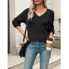 Zeagoo Womens 2026 Fall Sweaters Casual Long Sleeve Ribbed Knit Pullover V Neck Lightweight Crochet Pullover Sweater Top(Black)