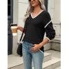 Zeagoo Womens 2026 Fall Sweaters Casual Long Sleeve Ribbed Knit Pullover V Neck Lightweight Crochet Pullover Sweater Top(Black B1)