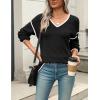 Zeagoo Womens 2026 Fall Sweaters Casual Long Sleeve Ribbed Knit Pullover V Neck Lightweight Crochet Pullover Sweater Top(Black B1)