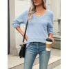Zeagoo Womens 2026 Fall Sweaters Casual Long Sleeve Ribbed Knit Pullover V Neck Lightweight Crochet Pullover Sweater Top(Blue)