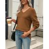 Zeagoo Womens 2026 Fall Sweaters Casual Long Sleeve Ribbed Knit Pullover V Neck Lightweight Crochet Pullover Sweater Top(Coffee)