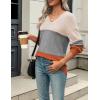 Zeagoo Womens 2026 Fall Sweaters Casual Long Sleeve Ribbed Knit Pullover V Neck Lightweight Crochet Pullover Sweater Top(Colorblock 278)
