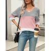 Zeagoo Womens 2026 Fall Sweaters Casual Long Sleeve Ribbed Knit Pullover V Neck Lightweight Crochet Pullover Sweater Top(Colorblock 457)