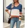 Zeagoo Womens 2026 Fall Sweaters Casual Long Sleeve Ribbed Knit Pullover V Neck Lightweight Crochet Pullover Sweater Top(Colorblock 458)