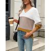 Zeagoo Womens 2026 Fall Sweaters Casual Long Sleeve Ribbed Knit Pullover V Neck Lightweight Crochet Pullover Sweater Top(Colorblock 561)