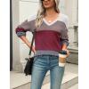 Zeagoo Womens 2026 Fall Sweaters Casual Long Sleeve Ribbed Knit Pullover V Neck Lightweight Crochet Pullover Sweater Top(Colorblock 562)