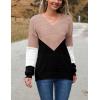 Zeagoo Womens 2026 Fall Sweaters Casual Long Sleeve Ribbed Knit Pullover V Neck Lightweight Crochet Pullover Sweater Top(Colorblock Jh550)