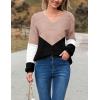Zeagoo Womens 2026 Fall Sweaters Casual Long Sleeve Ribbed Knit Pullover V Neck Lightweight Crochet Pullover Sweater Top(Colorblock Jh550)