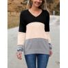 Zeagoo Womens 2026 Fall Sweaters Casual Long Sleeve Ribbed Knit Pullover V Neck Lightweight Crochet Pullover Sweater Top(Colorblock Jh558)