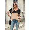 Zeagoo Womens 2026 Fall Sweaters Casual Long Sleeve Ribbed Knit Pullover V Neck Lightweight Crochet Pullover Sweater Top(Colorblock Pat1)