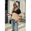 Zeagoo Womens 2026 Fall Sweaters Casual Long Sleeve Ribbed Knit Pullover V Neck Lightweight Crochet Pullover Sweater Top(Colorblock Pat1)