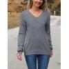 Zeagoo Womens 2026 Fall Sweaters Casual Long Sleeve Ribbed Knit Pullover V Neck Lightweight Crochet Pullover Sweater Top(Deep Gray)