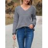 Zeagoo Womens 2026 Fall Sweaters Casual Long Sleeve Ribbed Knit Pullover V Neck Lightweight Crochet Pullover Sweater Top(Deep Gray)