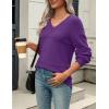 Zeagoo Womens 2026 Fall Sweaters Casual Long Sleeve Ribbed Knit Pullover V Neck Lightweight Crochet Pullover Sweater Top(Deep Purple)