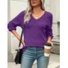Zeagoo Womens 2026 Fall Sweaters Casual Long Sleeve Ribbed Knit Pullover V Neck Lightweight Crochet Pullover Sweater Top(Deep Purple)