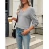 Zeagoo Womens 2026 Fall Sweaters Casual Long Sleeve Ribbed Knit Pullover V Neck Lightweight Crochet Pullover Sweater Top(Gray)