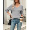 Zeagoo Womens 2026 Fall Sweaters Casual Long Sleeve Ribbed Knit Pullover V Neck Lightweight Crochet Pullover Sweater Top(Gray)