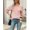 Zeagoo Womens 2026 Fall Sweaters Casual Long Sleeve Ribbed Knit Pullover V Neck Lightweight Crochet Pullover Sweater Top(Light Pink)