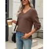 Zeagoo Womens 2026 Fall Sweaters Casual Long Sleeve Ribbed Knit Pullover V Neck Lightweight Crochet Pullover Sweater Top(Nutmeg)