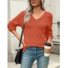 Zeagoo Womens 2026 Fall Sweaters Casual Long Sleeve Ribbed Knit Pullover V Neck Lightweight Crochet Pullover Sweater Top(Orange)
