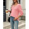 Zeagoo Womens 2026 Fall Sweaters Casual Long Sleeve Ribbed Knit Pullover V Neck Lightweight Crochet Pullover Sweater Top(Pink)