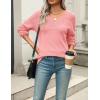 Zeagoo Womens 2026 Fall Sweaters Casual Long Sleeve Ribbed Knit Pullover V Neck Lightweight Crochet Pullover Sweater Top(Pink)