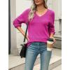 Zeagoo Womens 2026 Fall Sweaters Casual Long Sleeve Ribbed Knit Pullover V Neck Lightweight Crochet Pullover Sweater Top(Rose Red)