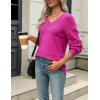 Zeagoo Womens 2026 Fall Sweaters Casual Long Sleeve Ribbed Knit Pullover V Neck Lightweight Crochet Pullover Sweater Top(Rose Red)