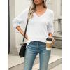 Zeagoo Womens 2026 Fall Sweaters Casual Long Sleeve Ribbed Knit Pullover V Neck Lightweight Crochet Pullover Sweater Top(White)