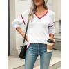Zeagoo Womens 2026 Fall Sweaters Casual Long Sleeve Ribbed Knit Pullover V Neck Lightweight Crochet Pullover Sweater Top(White W1)