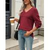 Zeagoo Womens 2026 Fall Sweaters Casual Long Sleeve Ribbed Knit Pullover V Neck Lightweight Crochet Pullover Sweater Top(Wine Red)