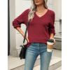 Zeagoo Womens 2026 Fall Sweaters Casual Long Sleeve Ribbed Knit Pullover V Neck Lightweight Crochet Pullover Sweater Top(Wine Red)