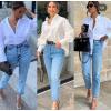 Zeagoo Womens Button Down Shirt Long Sleeve Blouse Business Work Tops Dressy Casual Floral Printed Outfits with Pocket(C-white)