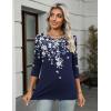 Zeagoo Women’s Casual 3/4 Sleeve T-Shirts Round Neck Cute Tunic Tops Basic Tees Blouses Business Work Tee Top(Blue Flower-sf103)