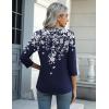 Zeagoo Women’s Casual 3/4 Sleeve T-Shirts Round Neck Cute Tunic Tops Basic Tees Blouses Business Work Tee Top(Blue Flower-sf103)