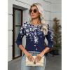 Zeagoo Women’s Casual 3/4 Sleeve T-Shirts Round Neck Cute Tunic Tops Basic Tees Blouses Business Work Tee Top(Blue Flower-sf103)