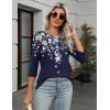 Zeagoo Women’s Casual 3/4 Sleeve T-Shirts Round Neck Cute Tunic Tops Basic Tees Blouses Business Work Tee Top(Blue Flower-sf103)