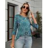 Zeagoo Women’s Casual 3/4 Sleeve T-Shirts Round Neck Cute Tunic Tops Basic Tees Blouses Business Work Tee Top(Blue Print-mz858)