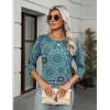 Zeagoo Women’s Casual 3/4 Sleeve T-Shirts Round Neck Cute Tunic Tops Basic Tees Blouses Business Work Tee Top(Blue Print-mz858)