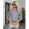 Zeagoo Women’s Casual 3/4 Sleeve T-Shirts Round Neck Cute Tunic Tops Basic Tees Blouses Business Work Tee Top(Grey Flower)
